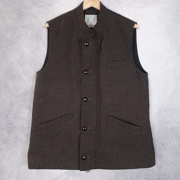 Chrysalis Vest Mens 40 Brown Wool Tweed Full Zip Button Front Made In England